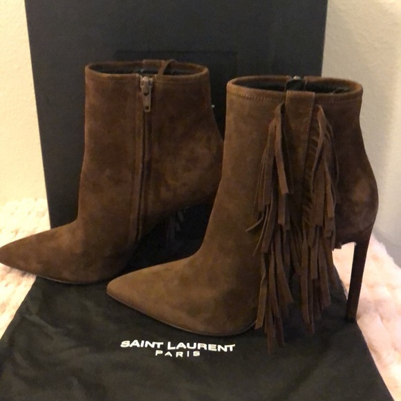 NIB YSL Saint Laurent Fringe Suede Bootie 38.5 - Picture 5 of 7